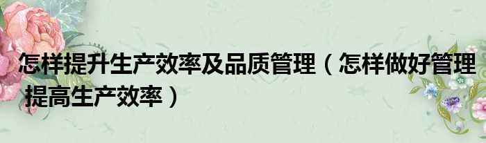 怎样提升生产效率及品质管理（怎样做好管理 提高生产效率）