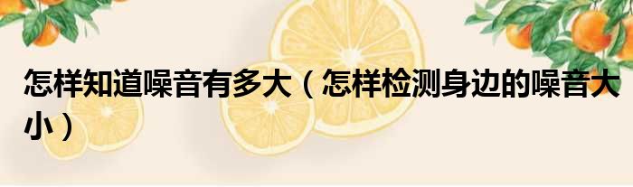 怎样知道噪音有多大（怎样检测身边的噪音大小）