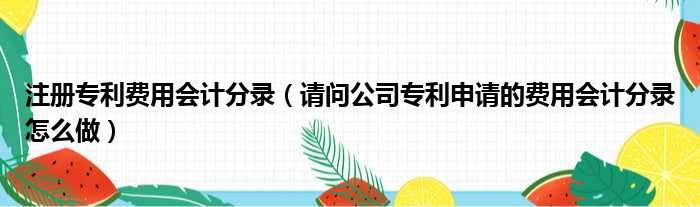 注册专利费用会计分录（请问公司专利申请的费用会计分录怎么做）