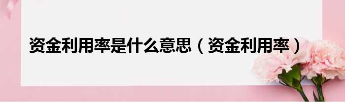 资金利用率是什么意思（资金利用率）