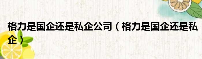 格力是国企还是私企公司（格力是国企还是私企）