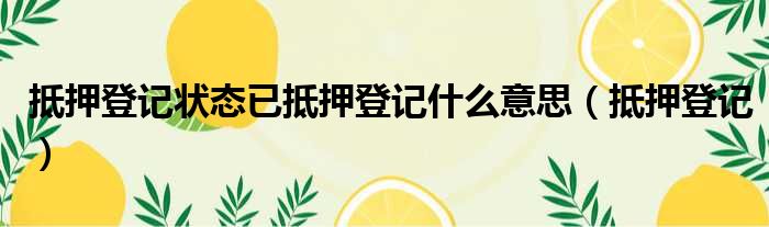抵押登记状态已抵押登记什么意思（抵押登记）