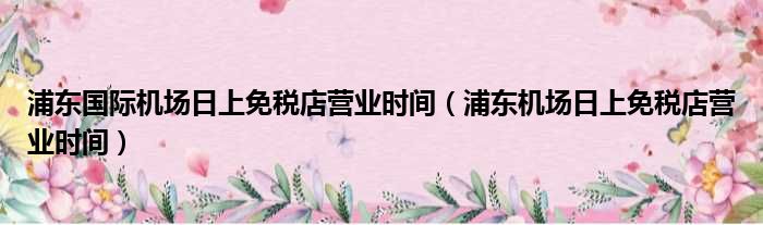 浦东国际机场日上免税店营业时间（浦东机场日上免税店营业时间）