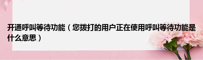 开通呼叫等待功能（您拨打的用户正在使用呼叫等待功能是什么意思）