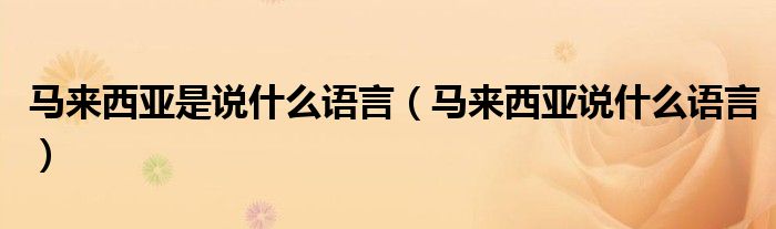 马来西亚是说什么语言（马来西亚说什么语言）