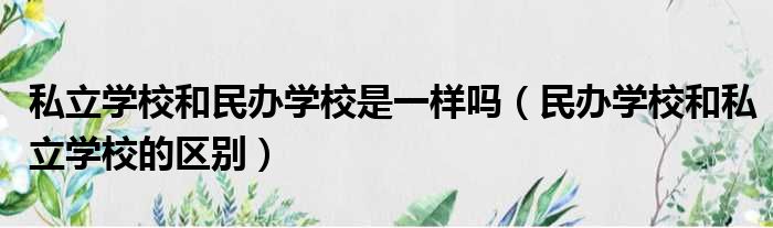 私立学校和民办学校是一样吗（民办学校和私立学校的区别）