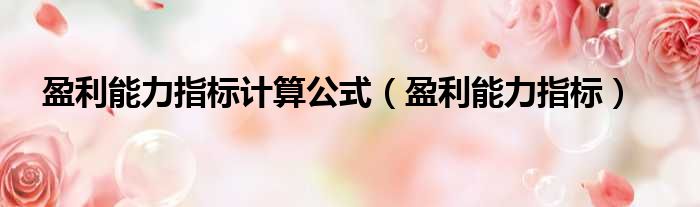 盈利能力指标计算公式（盈利能力指标）