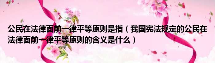 公民在法律面前一律平等原则是指（我国宪法规定的公民在法律面前一律平等原则的含义是什么）
