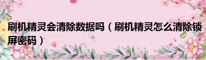 刷机精灵会清除数据吗（刷机精灵怎么清除锁屏密码）