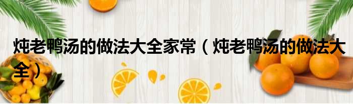炖老鸭汤的做法大全家常（炖老鸭汤的做法大全）