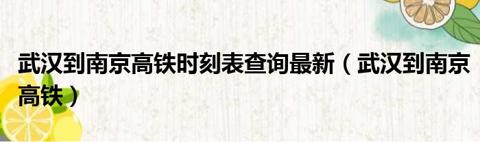 武汉到南京高铁时刻表查询最新（武汉到南京高铁）