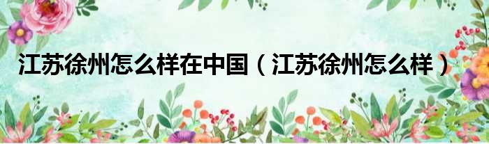 江苏徐州怎么样在中国（江苏徐州怎么样）
