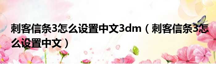 刺客信条3怎么设置中文3dm（刺客信条3怎么设置中文）