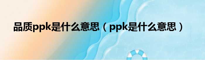 品质ppk是什么意思（ppk是什么意思）