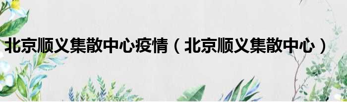 北京顺义集散中心疫情（北京顺义集散中心）