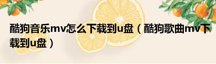 酷狗音乐mv怎么下载到u盘（酷狗歌曲mv下载到u盘）