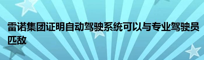 雷诺集团证明自动驾驶系统可以与专业驾驶员匹敌