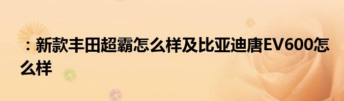 ：新款丰田超霸怎么样及比亚迪唐EV600怎么样