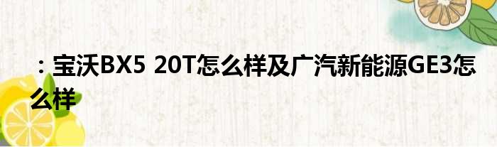 ：宝沃BX5 20T怎么样及广汽新能源GE3怎么样