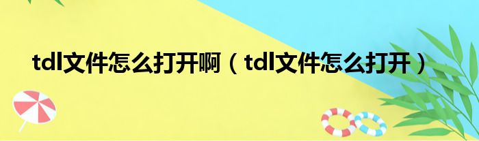 tdl文件怎么打开啊（tdl文件怎么打开）