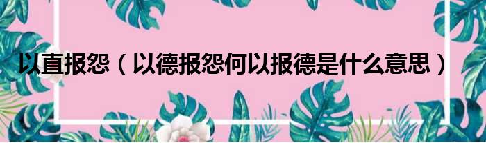 以直报怨（以德报怨何以报德是什么意思）