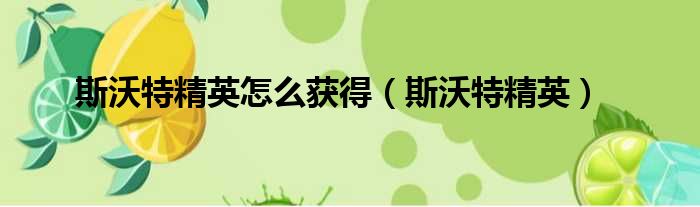 斯沃特精英怎么获得（斯沃特精英）
