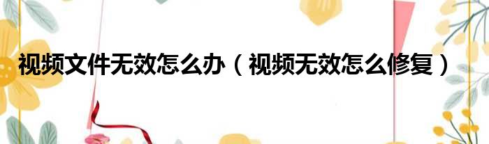 视频文件无效怎么办（视频无效怎么修复）