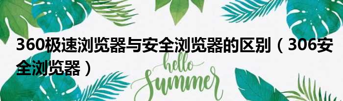 360极速浏览器与安全浏览器的区别（306安全浏览器）