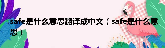 safe是什么意思翻译成中文（safe是什么意思）