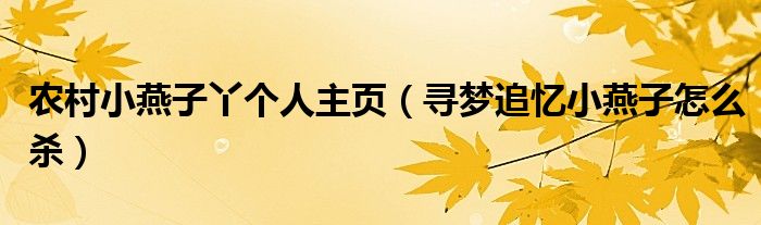 农村小燕子丫个人主页（寻梦追忆小燕子怎么杀）