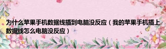 为什么苹果手机数据线插到电脑没反应（我的苹果手机插上数据线怎么电脑没反应）