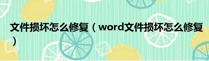 文件损坏怎么修复（word文件损坏怎么修复）