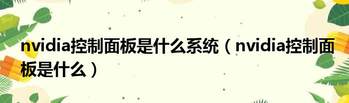 nvidia控制面板是什么系统（nvidia控制面板是什么）