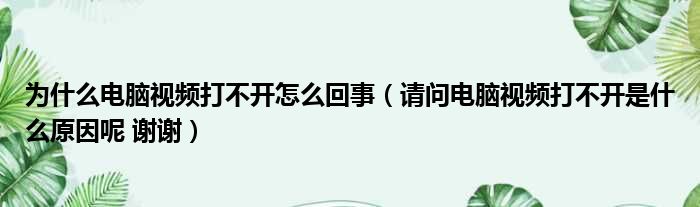 为什么电脑视频打不开怎么回事（请问电脑视频打不开是什么原因呢 谢谢）
