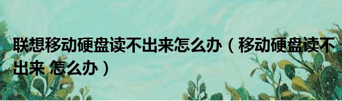 联想移动硬盘读不出来怎么办（移动硬盘读不出来 怎么办）