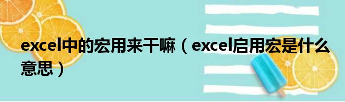 excel中的宏用来干嘛（excel启用宏是什么意思）