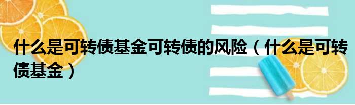 什么是可转债基金可转债的风险（什么是可转债基金）