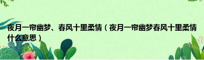 夜月一帘幽梦、春风十里柔情（夜月一帘幽梦春风十里柔情什么意思）
