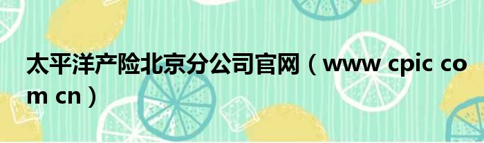 太平洋产险北京分公司官网（www cpic com cn）