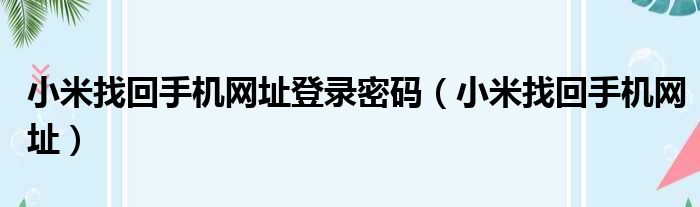 小米找回手机网址登录密码（小米找回手机网址）