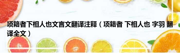 项籍者下相人也文言文翻译注释（项籍者 下相人也 字羽 翻译全文）