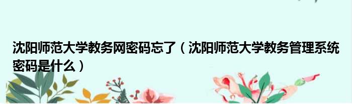 沈阳师范大学教务网密码忘了（沈阳师范大学教务管理系统密码是什么）