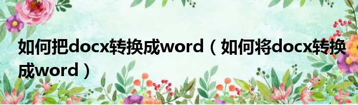 如何把docx转换成word（如何将docx转换成word）