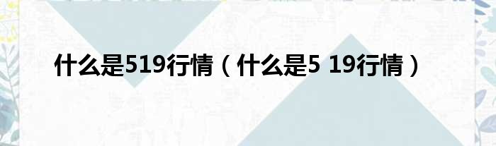 什么是519行情（什么是5 19行情）
