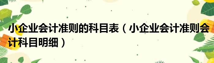小企业会计准则的科目表（小企业会计准则会计科目明细）