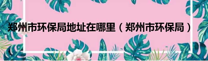 郑州市环保局地址在哪里（郑州市环保局）