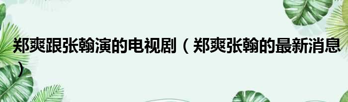 郑爽跟张翰演的电视剧（郑爽张翰的最新消息）