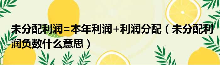 未分配利润=本年利润+利润分配（未分配利润负数什么意思）