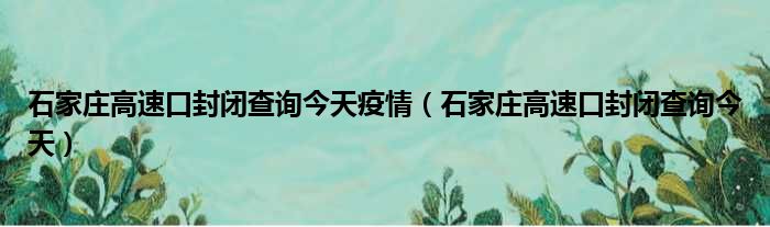 石家庄高速口封闭查询今天疫情（石家庄高速口封闭查询今天）