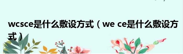 wcsce是什么敷设方式（we ce是什么敷设方式）